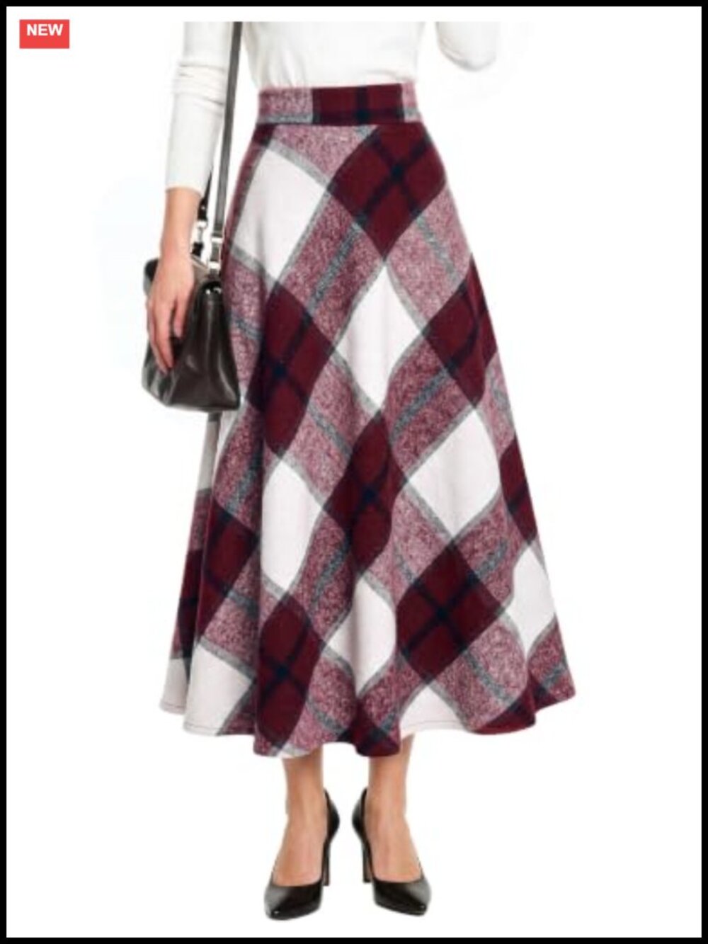 Zeagoo Plaid A-Line Midi Skirt Elastic Waist Pockets Flowy Casual